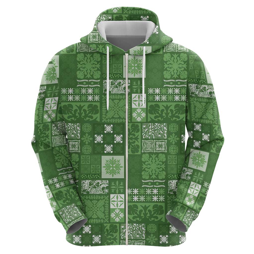 Vintage Hawaiian Quilting Patterns Hoodie Green Style Tribal Fabric Patchwork - Polynesian Pride