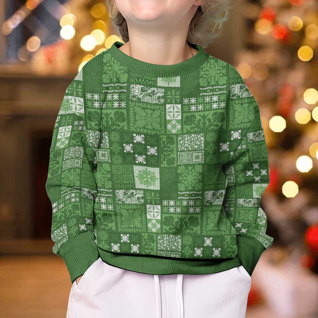 Vintage Hawaiian Quilting Patterns Kid Ugly Christmas Sweater Green Style Tribal Fabric Patchwork - Polynesian Pride