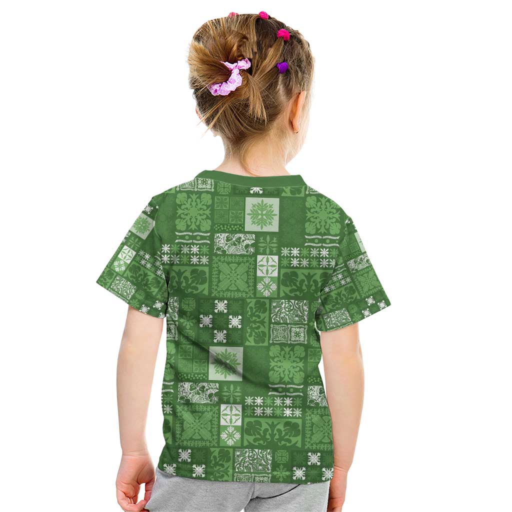 Vintage Hawaiian Quilting Patterns Kid T Shirt Green Style Tribal Fabric Patchwork - Polynesian Pride