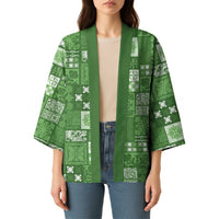 Vintage Hawaiian Quilting Patterns Kimono Green Style Tribal Fabric Patchwork - Polynesian Pride