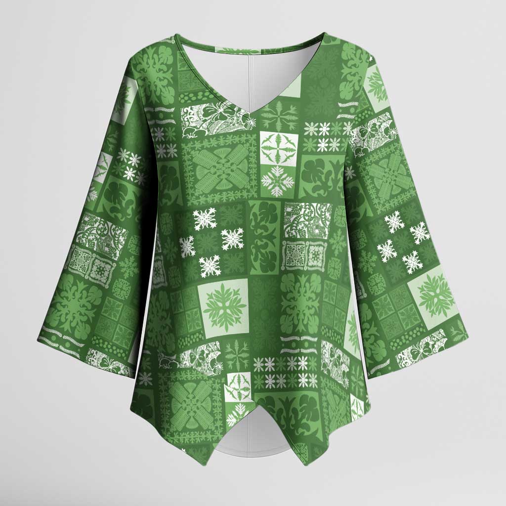 Vintage Hawaiian Quilting Patterns Kimono Sleeve Blouse Green Style Tribal Fabric Patchwork - Polynesian Pride