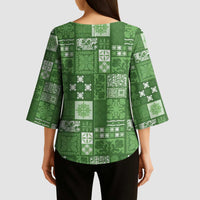 Vintage Hawaiian Quilting Patterns Kimono Sleeve Blouse Green Style Tribal Fabric Patchwork - Polynesian Pride
