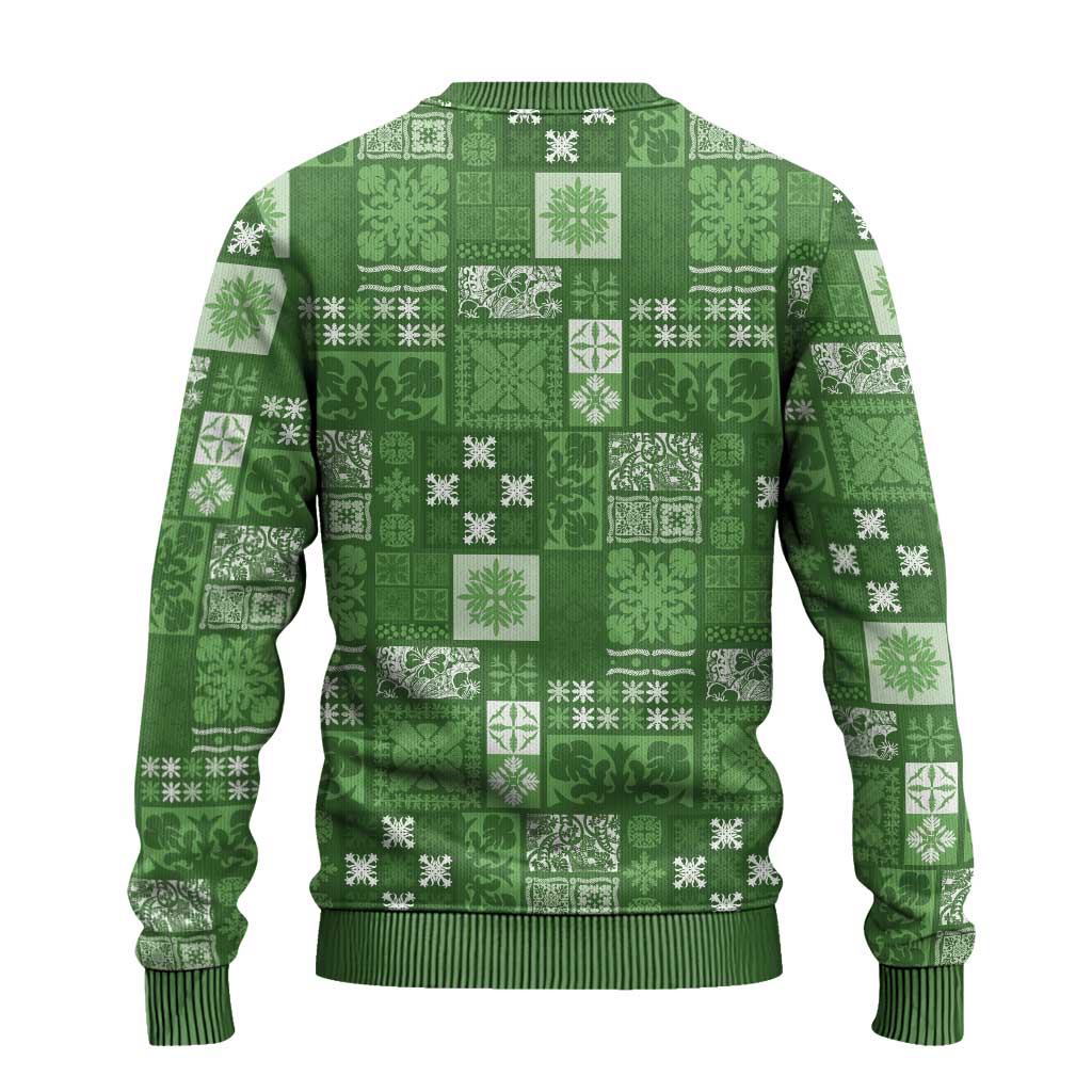 Vintage Hawaiian Quilting Patterns Ugly Christmas Sweater Green Style Tribal Fabric Patchwork - Polynesian Pride