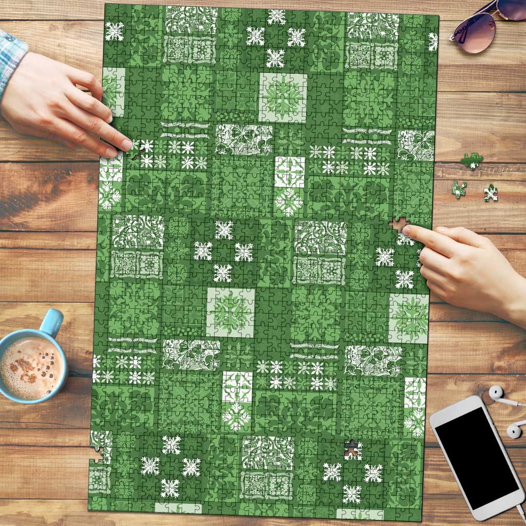 Vintage Hawaiian Quilting Patterns Puzzle Green Style Tribal Fabric Patchwork - Polynesian Pride