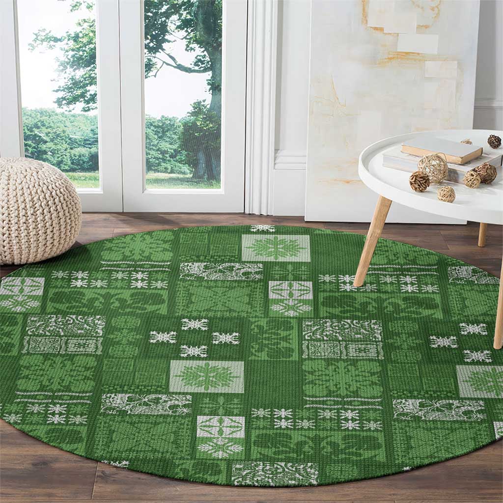 Vintage Hawaiian Quilting Patterns Round Carpet Green Style Tribal Fabric Patchwork - Polynesian Pride