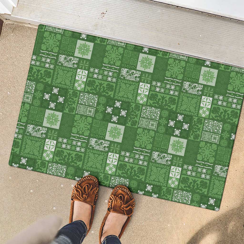 Vintage Hawaiian Quilting Patterns Rubber Doormat Green Style Tribal Fabric Patchwork - Polynesian Pride