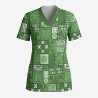 Vintage Hawaiian Quilting Patterns Scrub Top Green Style Tribal Fabric Patchwork - Polynesian Pride