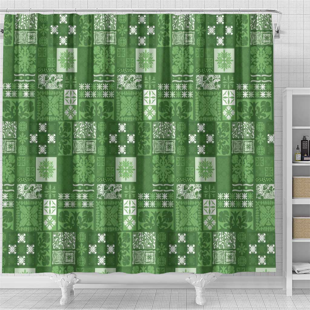 Vintage Hawaiian Quilting Patterns Shower Curtain Green Style Tribal Fabric Patchwork - Polynesian Pride
