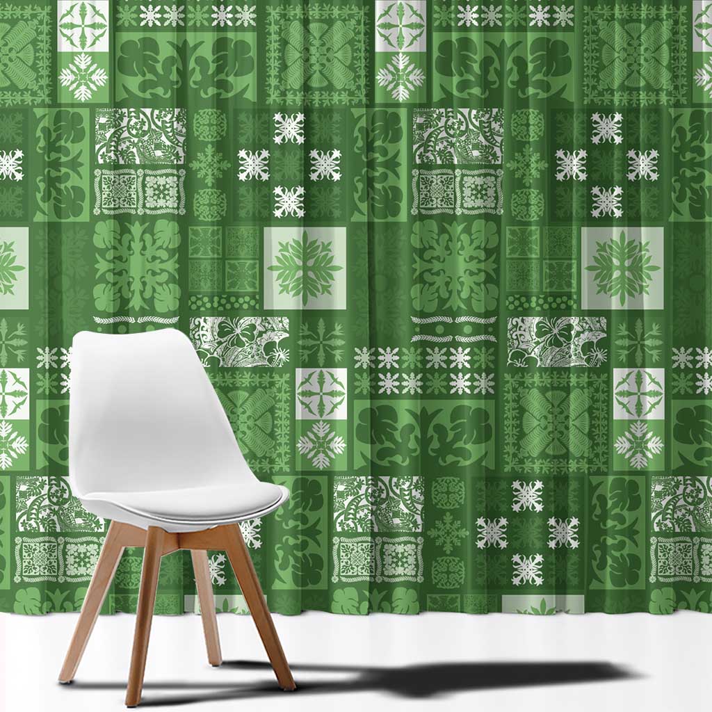 Vintage Hawaiian Quilting Patterns Window Curtain Green Style Tribal Fabric Patchwork - Polynesian Pride
