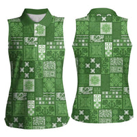 Vintage Hawaiian Quilting Patterns Women Sleeveless Polo Shirt Green Style Tribal Fabric Patchwork - Polynesian Pride