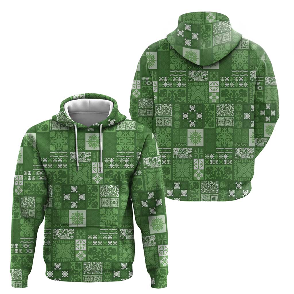 Vintage Hawaiian Quilting Patterns Zip Hoodie Green Style Tribal Fabric Patchwork - Polynesian Pride