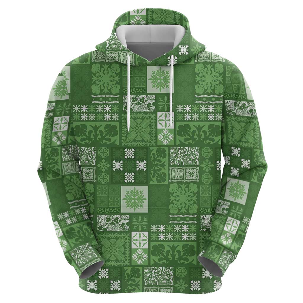 Vintage Hawaiian Quilting Patterns Zip Hoodie Green Style Tribal Fabric Patchwork - Polynesian Pride