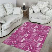 Vintage Hawaiian Quilting Patterns Area Rug Pink Style Tribal Fabric Patchwork - Polynesian Pride
