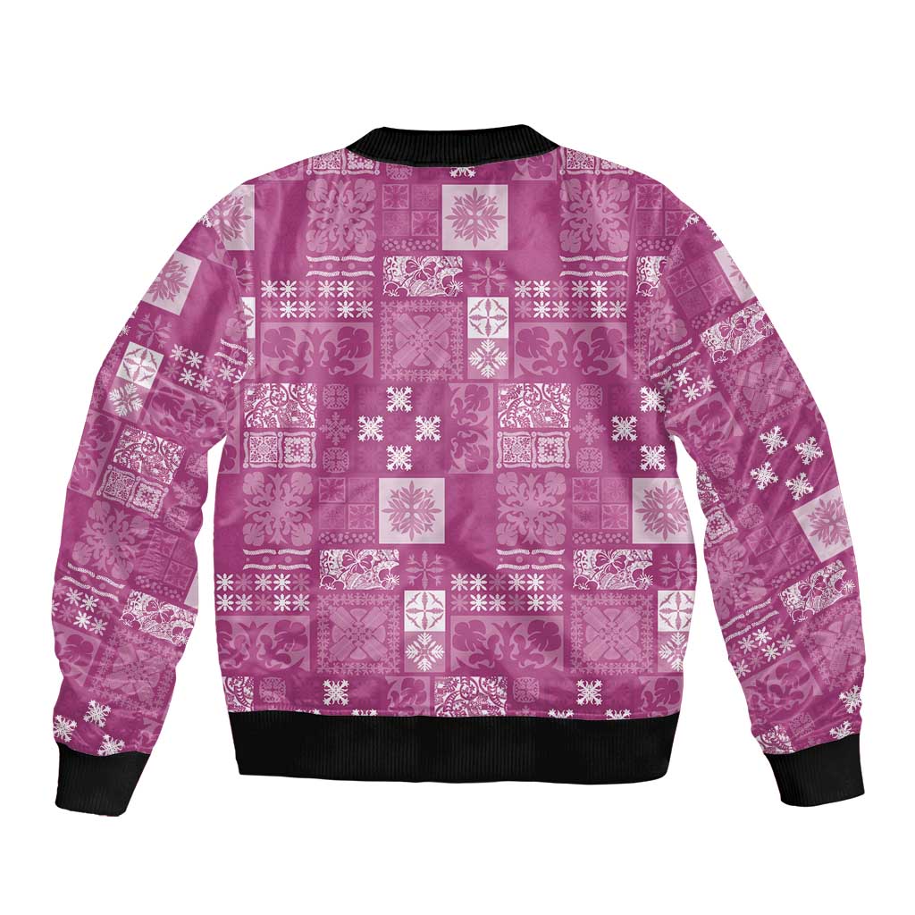 Vintage Hawaiian Quilting Patterns Bomber Jacket Pink Style Tribal Fabric Patchwork - Polynesian Pride