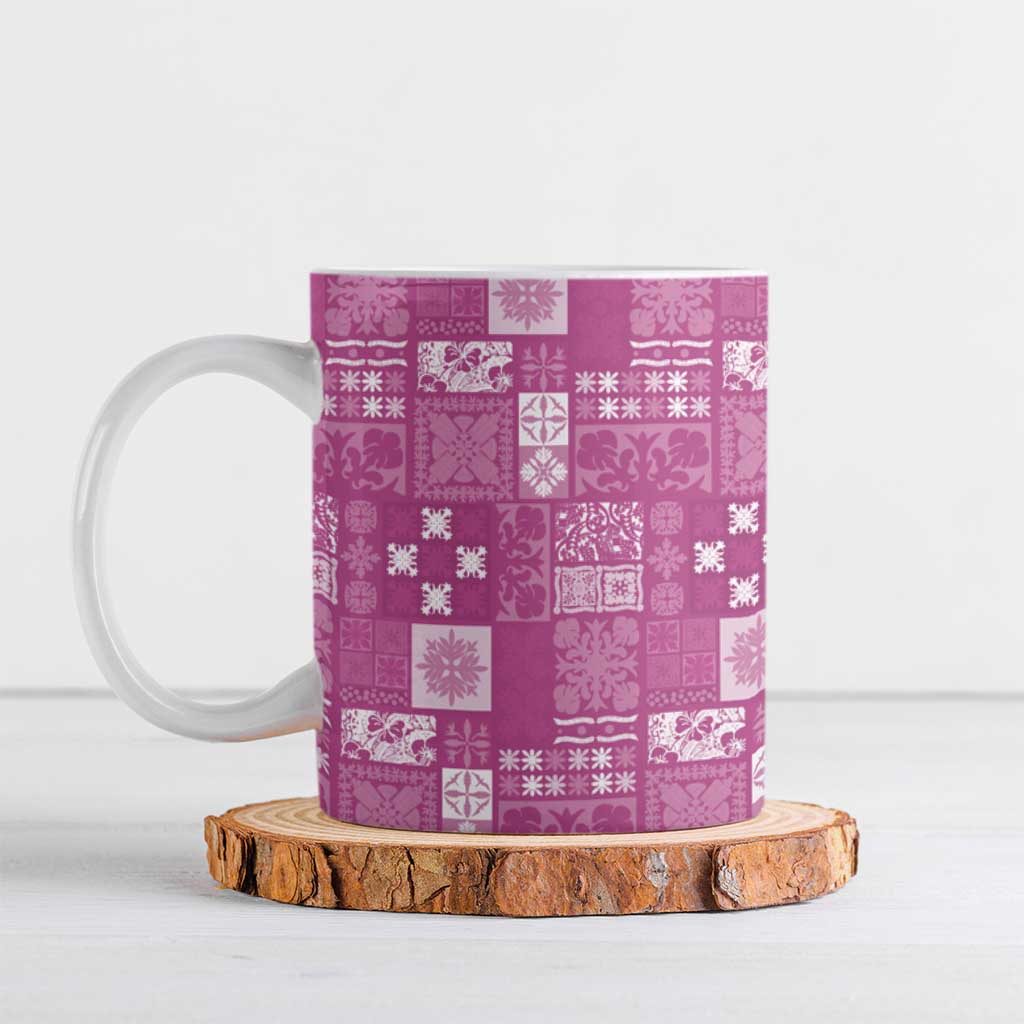 Vintage Hawaiian Quilting Patterns Ceramic Mug Pink Style Tribal Fabric Patchwork - Polynesian Pride