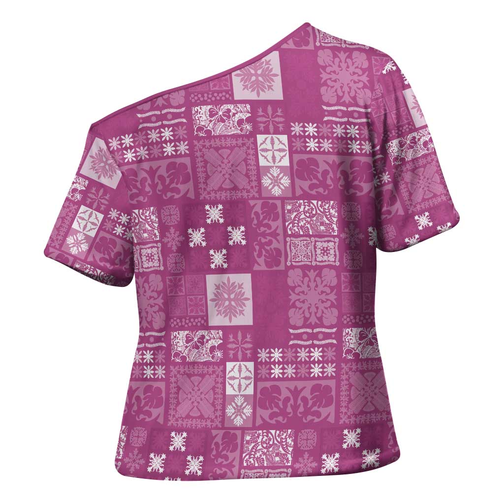 Vintage Hawaiian Quilting Patterns Cross Shoulder Shirt Pink Style Tribal Fabric Patchwork - Polynesian Pride