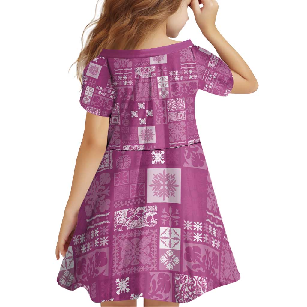 Vintage Hawaiian Quilting Patterns Family Matching Long Sleeve Bodycon Dress and Hawaiian Shirt Pink Style Tribal Fabric Patchwork - Polynesian Pride