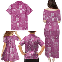 Vintage Hawaiian Quilting Patterns Family Matching Puletasi and Hawaiian Shirt Pink Style Tribal Fabric Patchwork LT9 - Polynesian Pride
