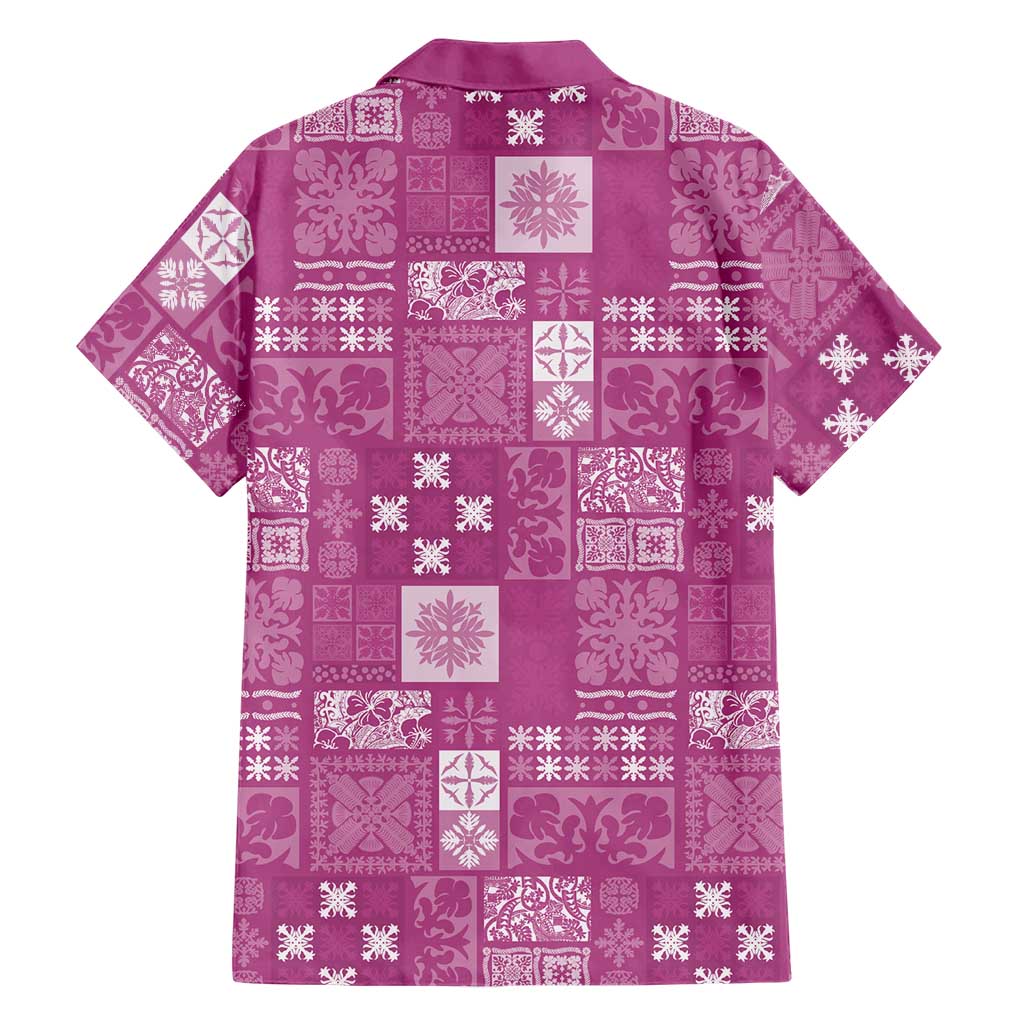 Vintage Hawaiian Quilting Patterns Family Matching Puletasi and Hawaiian Shirt Pink Style Tribal Fabric Patchwork LT9 - Polynesian Pride