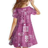 Vintage Hawaiian Quilting Patterns Family Matching Short Sleeve Bodycon Dress and Hawaiian Shirt Pink Style Tribal Fabric Patchwork - Polynesian Pride