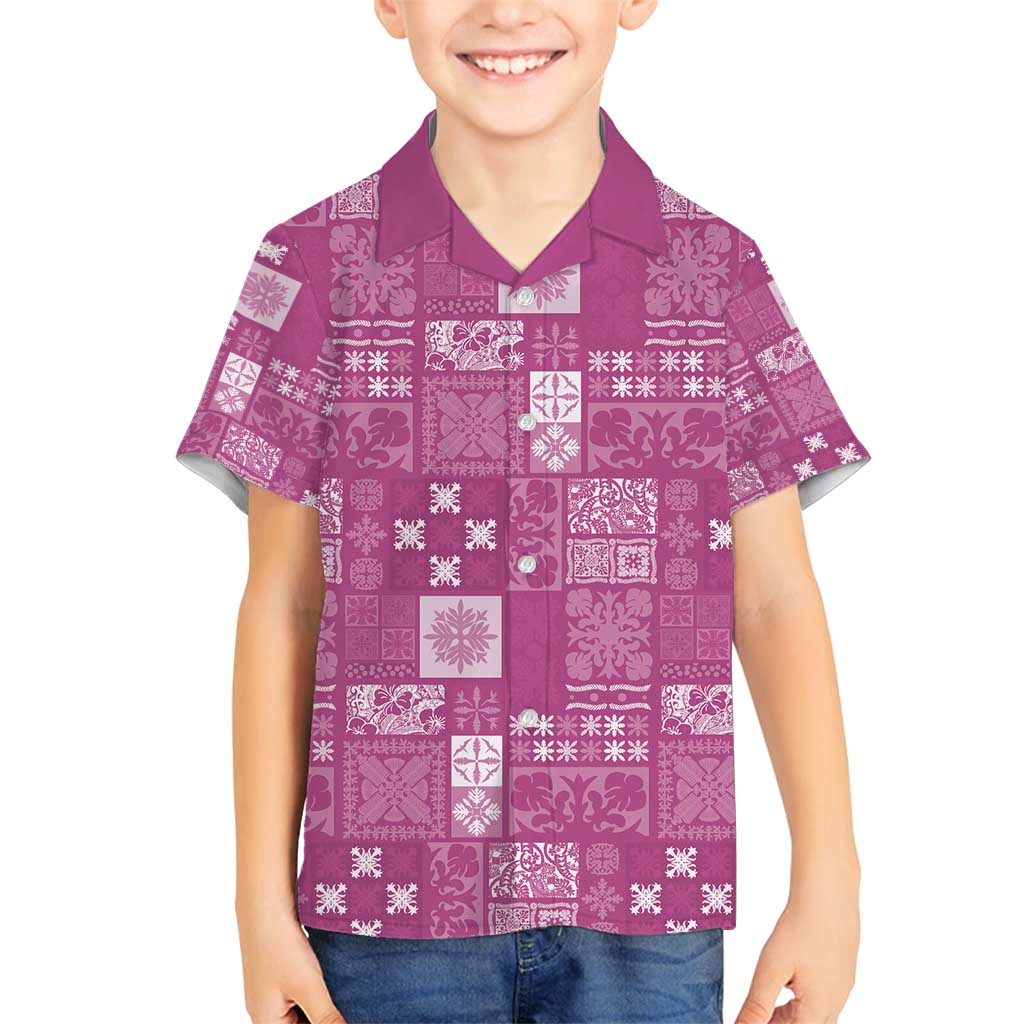 Vintage Hawaiian Quilting Patterns Family Matching Summer Maxi Dress and Hawaiian Shirt Pink Style Tribal Fabric Patchwork - Polynesian Pride