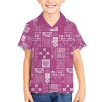 Vintage Hawaiian Quilting Patterns Family Matching Summer Maxi Dress and Hawaiian Shirt Pink Style Tribal Fabric Patchwork - Polynesian Pride