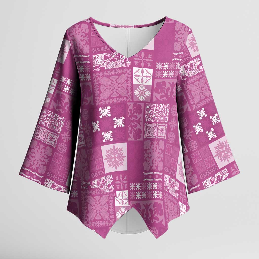 Vintage Hawaiian Quilting Patterns Kimono Sleeve Blouse Pink Style Tribal Fabric Patchwork - Polynesian Pride
