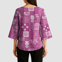 Vintage Hawaiian Quilting Patterns Kimono Sleeve Blouse Pink Style Tribal Fabric Patchwork - Polynesian Pride