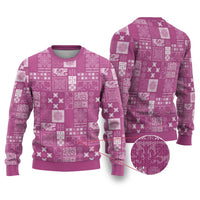 Vintage Hawaiian Quilting Patterns Ugly Christmas Sweater Pink Style Tribal Fabric Patchwork - Polynesian Pride