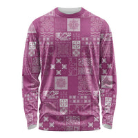 Vintage Hawaiian Quilting Patterns Long Sleeve Shirt Pink Style Tribal Fabric Patchwork - Polynesian Pride