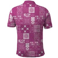Vintage Hawaiian Quilting Patterns Polo Shirt Pink Style Tribal Fabric Patchwork - Polynesian Pride