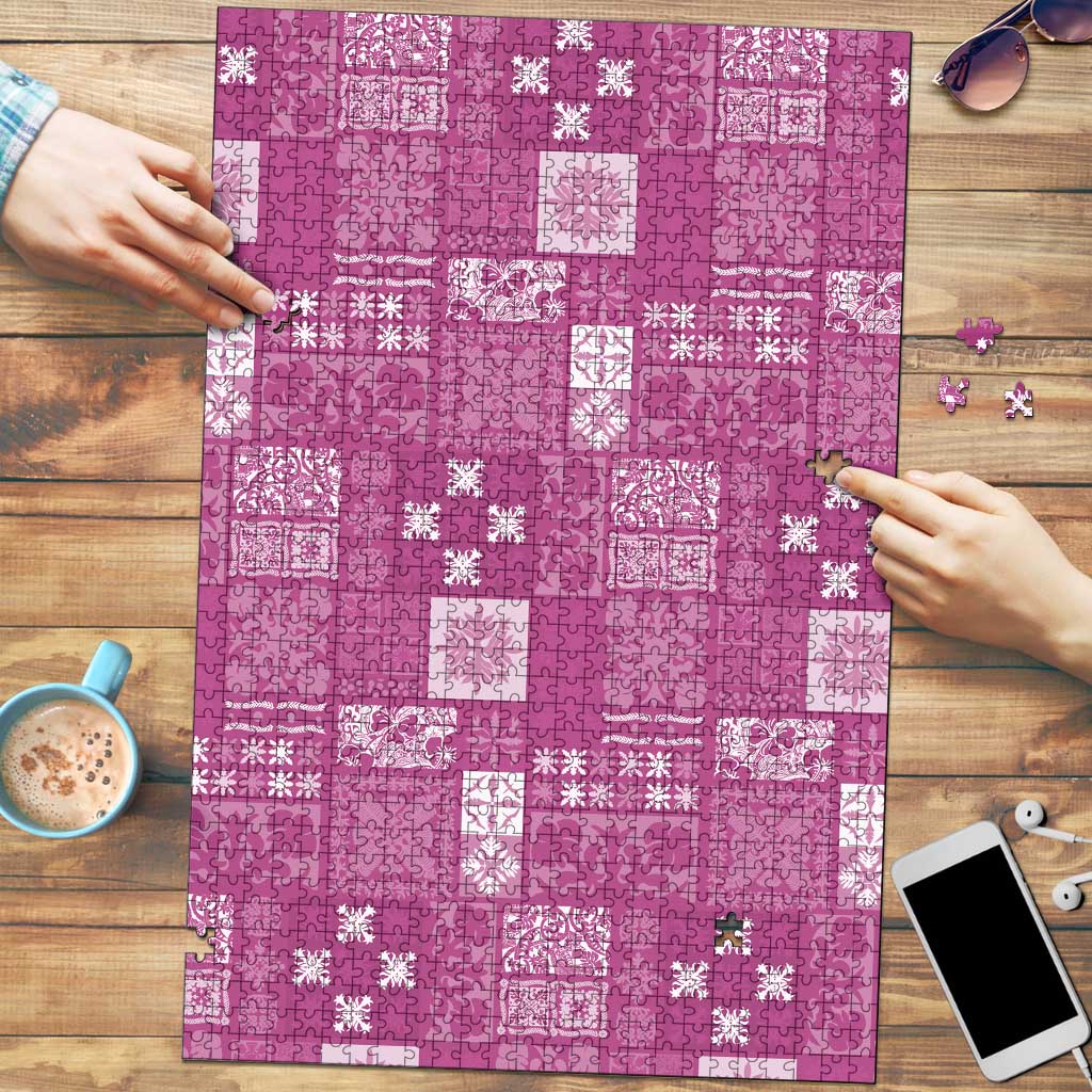 Vintage Hawaiian Quilting Patterns Puzzle Pink Style Tribal Fabric Patchwork - Polynesian Pride