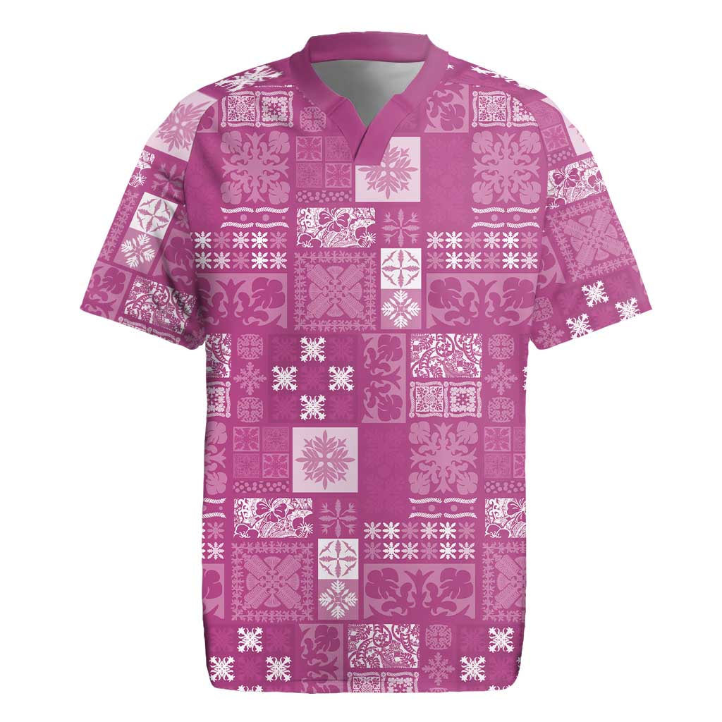 Vintage Hawaiian Quilting Patterns Rugby Jersey Pink Style Tribal Fabric Patchwork - Polynesian Pride