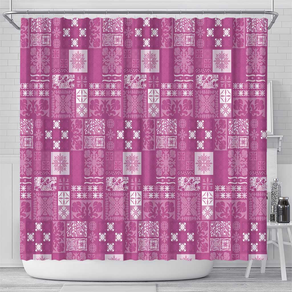 Vintage Hawaiian Quilting Patterns Shower Curtain Pink Style Tribal Fabric Patchwork - Polynesian Pride