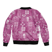 Vintage Hawaiian Quilting Patterns Sleeve Zip Bomber Jacket Pink Style Tribal Fabric Patchwork - Polynesian Pride