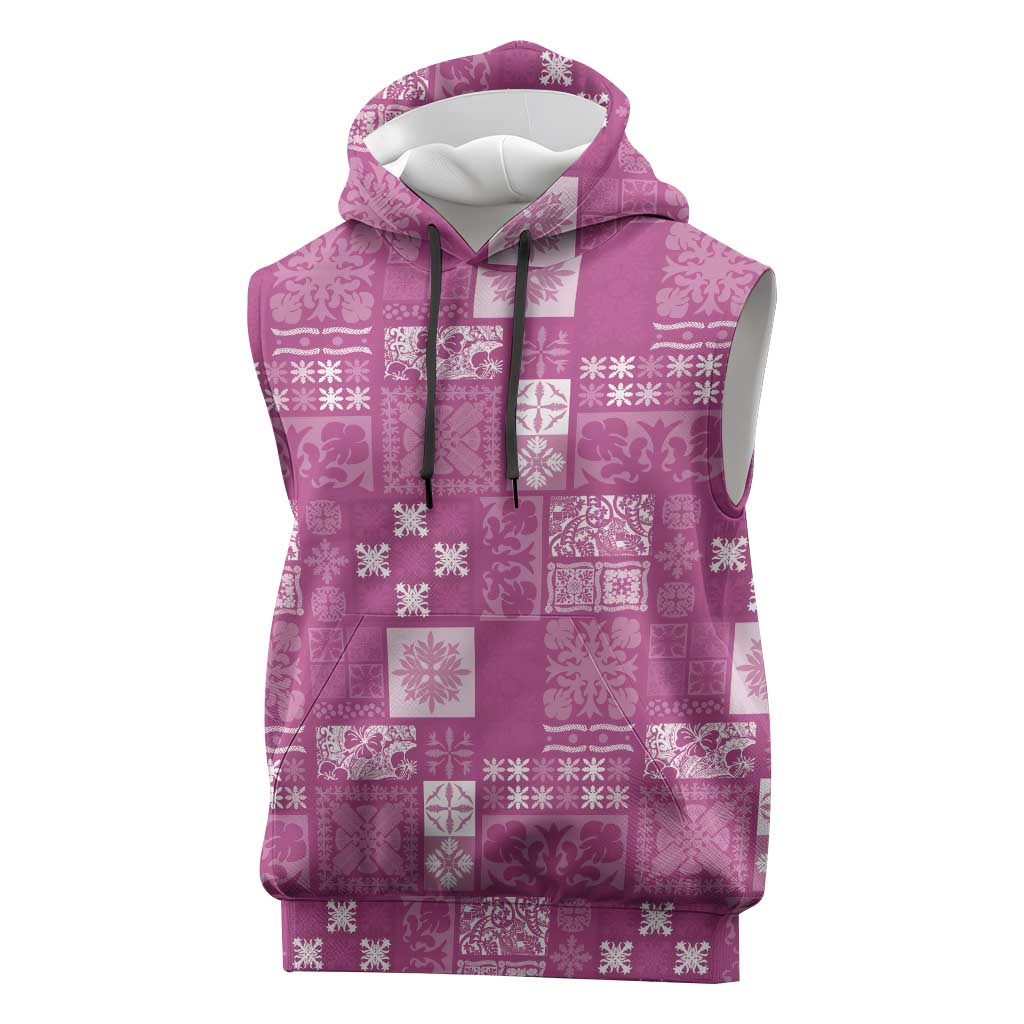 Vintage Hawaiian Quilting Patterns Sleeveless Hoodie Pink Style Tribal Fabric Patchwork - Polynesian Pride