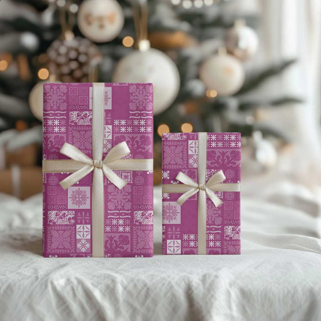 Vintage Hawaiian Quilting Patterns Wrapping Paper Pink Style Tribal Fabric Patchwork - Polynesian Pride