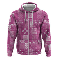 Vintage Hawaiian Quilting Patterns Zip Hoodie Pink Style Tribal Fabric Patchwork - Polynesian Pride