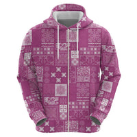 Vintage Hawaiian Quilting Patterns Zip Hoodie Pink Style Tribal Fabric Patchwork - Polynesian Pride