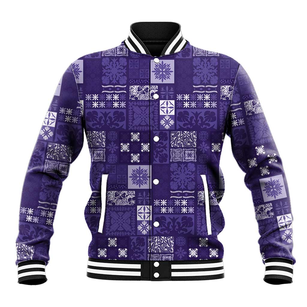 Vintage Hawaiian Quilting Patterns Baseball Jacket Purple Style Tribal Fabric Patchwork - Polynesian Pride