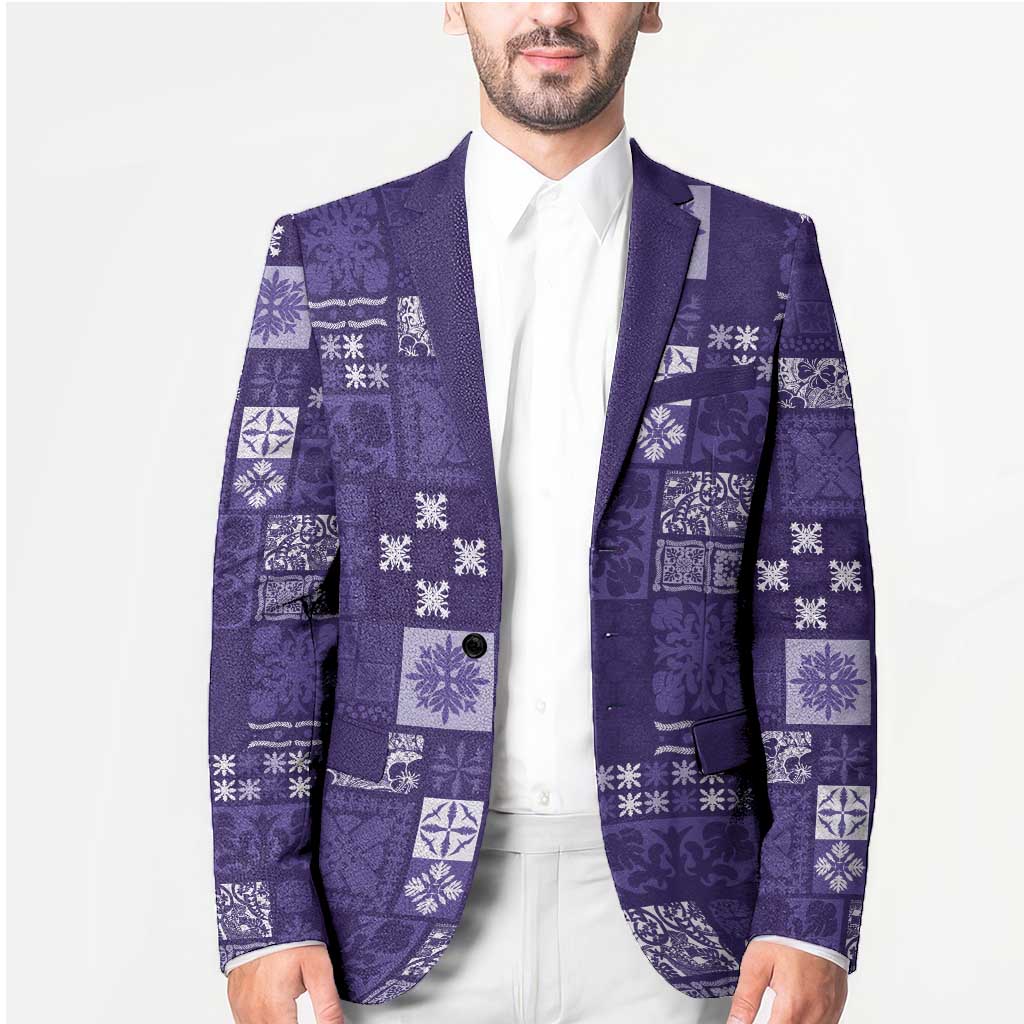 Vintage Hawaiian Quilting Patterns Blazer Purple Style Tribal Fabric Patchwork - Polynesian Pride