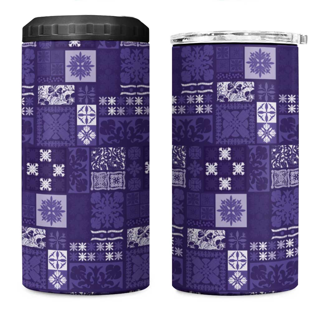 Vintage Hawaiian Quilting Patterns 4 in 1 Can Cooler Tumbler Purple Style Tribal Fabric Patchwork - Polynesian Pride