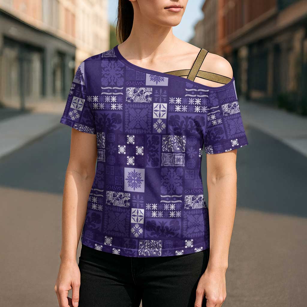 Vintage Hawaiian Quilting Patterns Cross Shoulder Shirt Purple Style Tribal Fabric Patchwork - Polynesian Pride