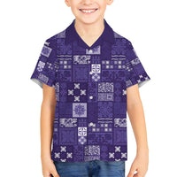 Vintage Hawaiian Quilting Patterns Family Matching Long Sleeve Bodycon Dress and Hawaiian Shirt Purple Style Tribal Fabric Patchwork - Polynesian Pride