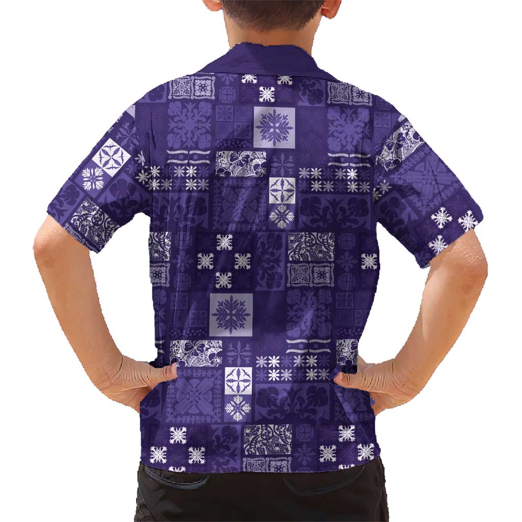 Vintage Hawaiian Quilting Patterns Family Matching Off Shoulder Short Dress and Hawaiian Shirt Purple Style Tribal Fabric Patchwork LT9 - Polynesian Pride