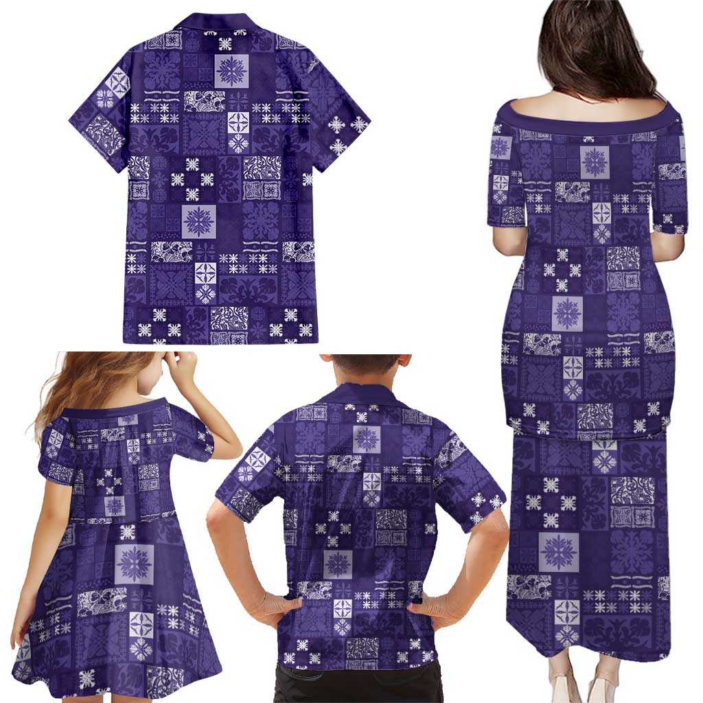 Vintage Hawaiian Quilting Patterns Family Matching Puletasi and Hawaiian Shirt Purple Style Tribal Fabric Patchwork LT9 - Polynesian Pride