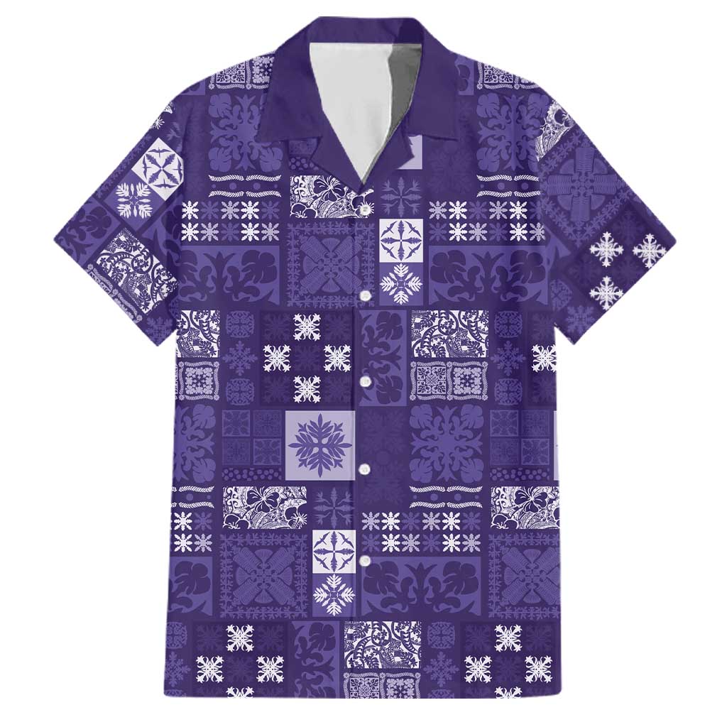 Vintage Hawaiian Quilting Patterns Family Matching Puletasi and Hawaiian Shirt Purple Style Tribal Fabric Patchwork LT9 Dad's Shirt - Short Sleeve Purple - Polynesian Pride