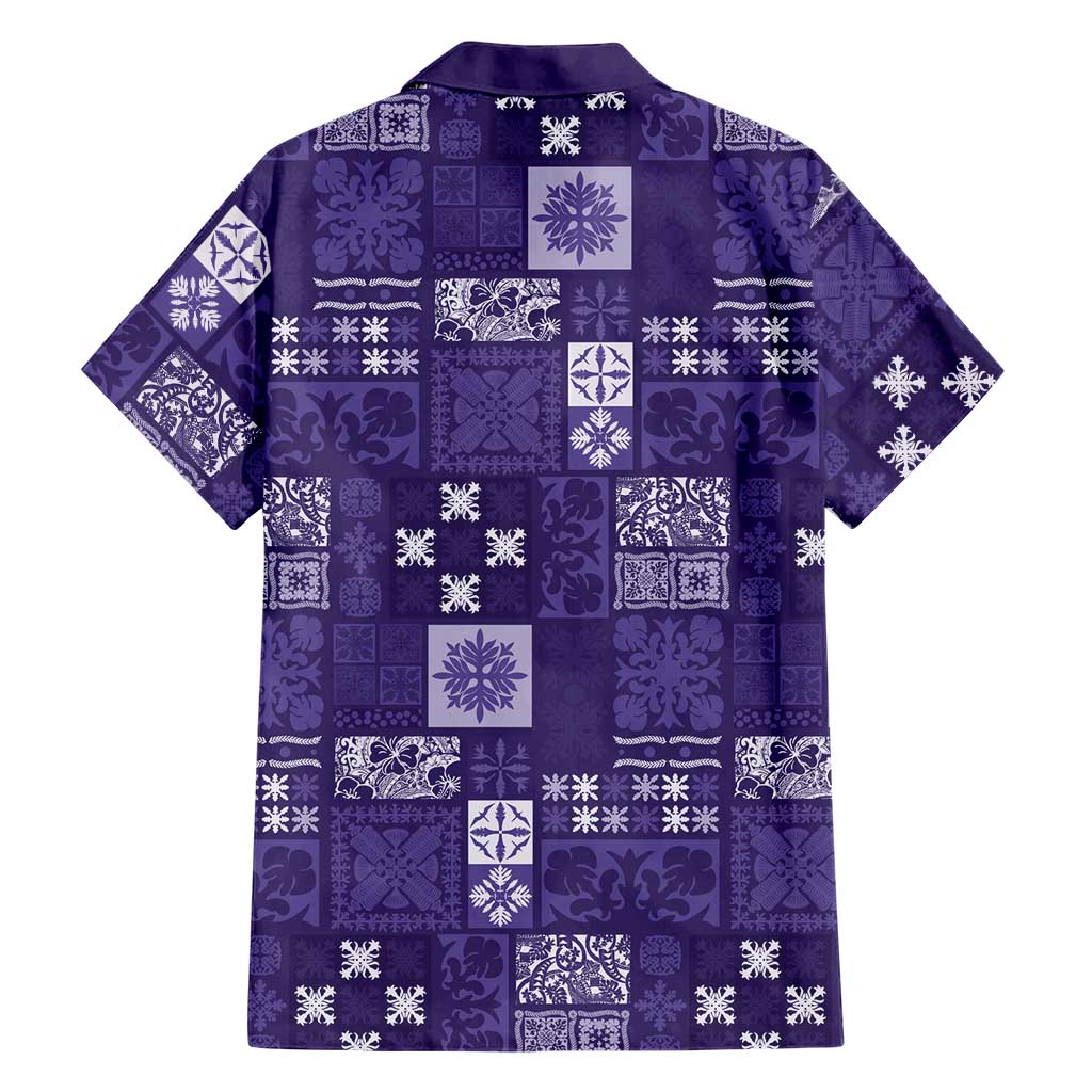 Vintage Hawaiian Quilting Patterns Family Matching Puletasi and Hawaiian Shirt Purple Style Tribal Fabric Patchwork LT9 - Polynesian Pride
