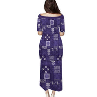 Vintage Hawaiian Quilting Patterns Family Matching Puletasi and Hawaiian Shirt Purple Style Tribal Fabric Patchwork LT9 - Polynesian Pride