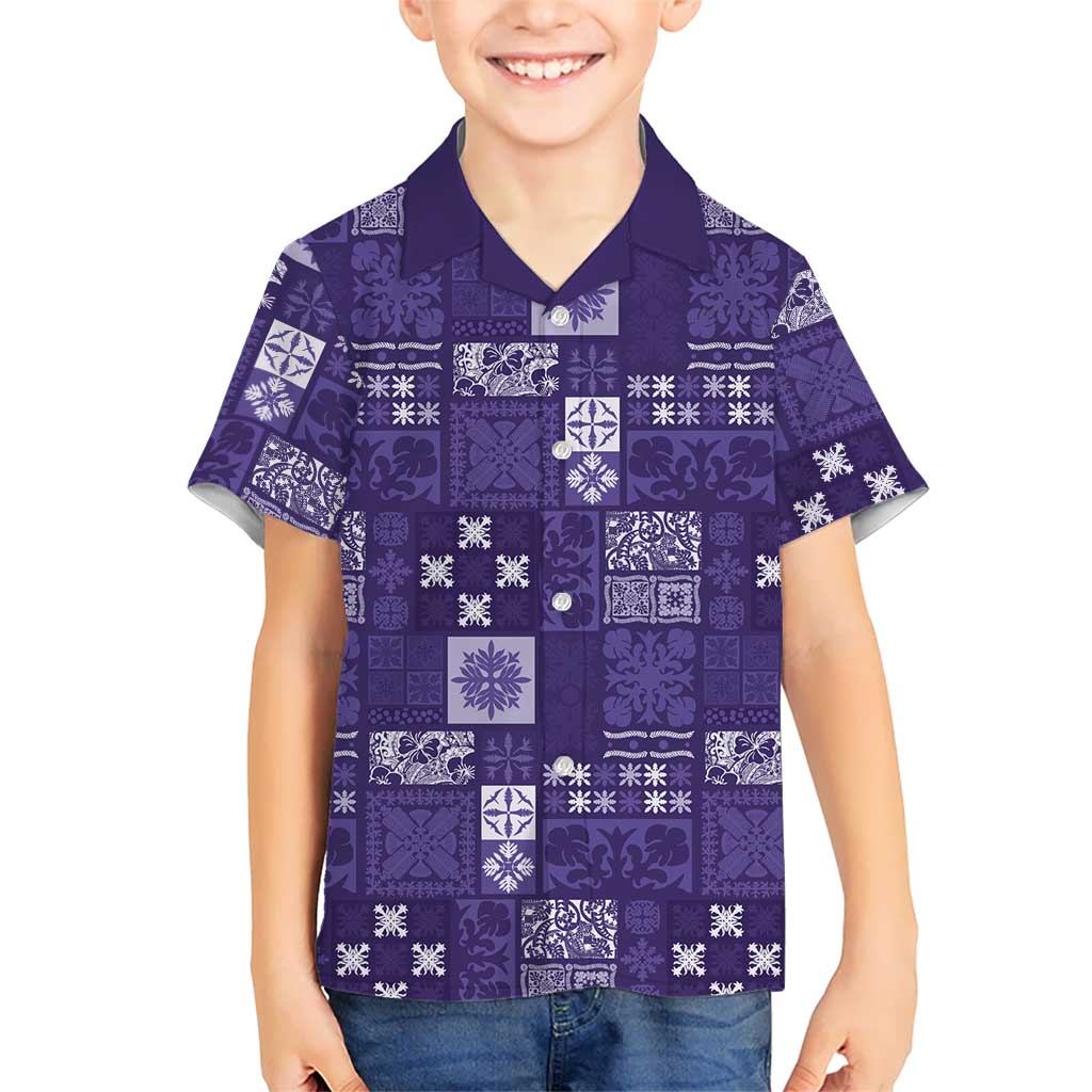 Vintage Hawaiian Quilting Patterns Family Matching Puletasi and Hawaiian Shirt Purple Style Tribal Fabric Patchwork LT9 Son's Shirt Purple - Polynesian Pride